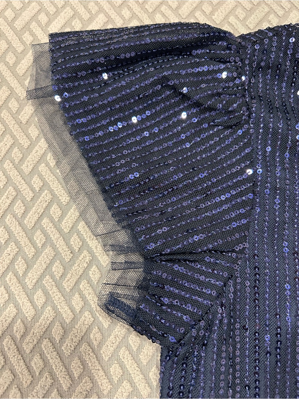 Navy Sequin Flutter Sleeve Top - Picture 2 of 7
